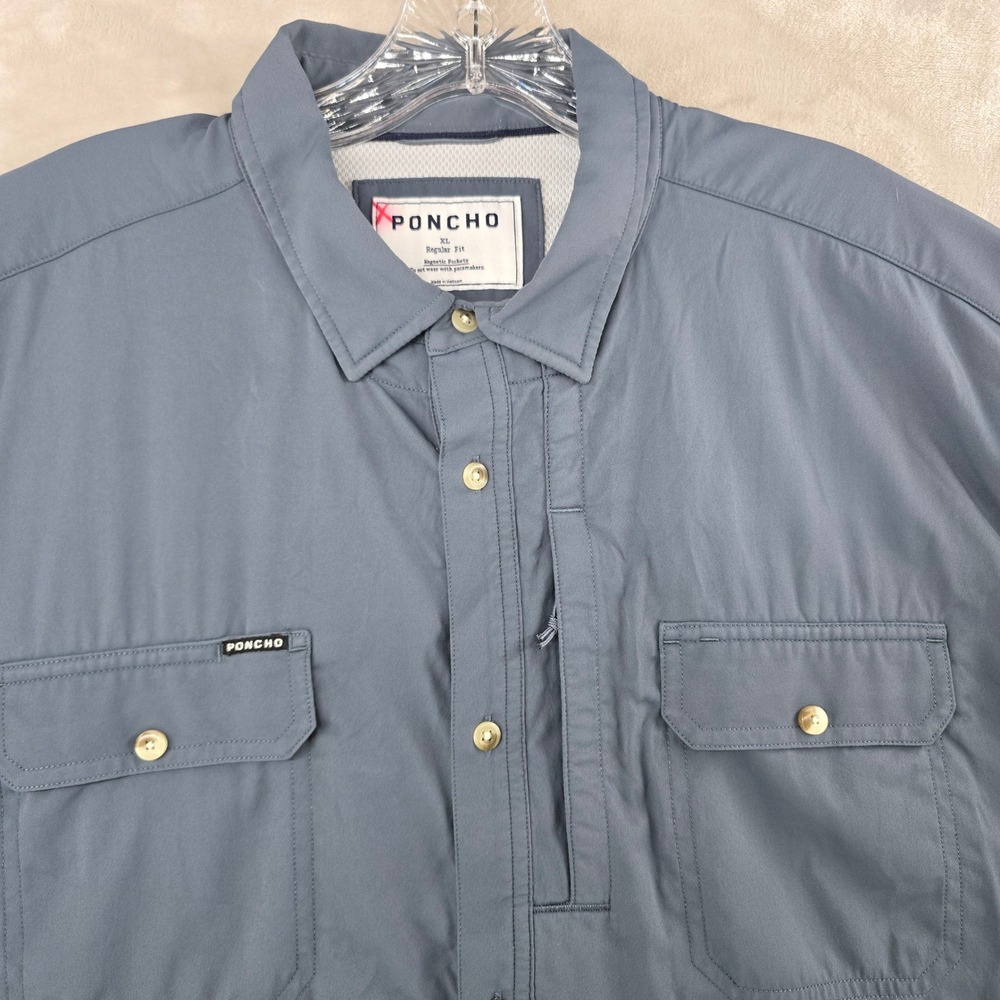 Poncho Fishing Shirt Mens XL Blue Short Sleeve Magnetic Pockets Regular Fit